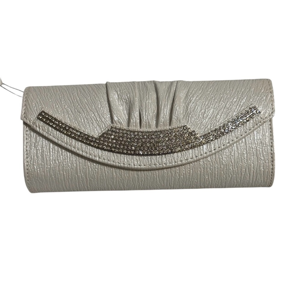 Bella Collection Rhinestone Clutch Evening Bag Pearl White Wedding Formal NWT